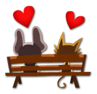 💕 826196fb chat, chien, amour, banc, dessin animé, amitié telegram sticker