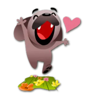 😍 89b8581f chien, carlin, dessin animé, coeur, fleurs, animal, mignon telegram sticker