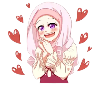 😍 083df603 gadis anime, hijab, hati, kawaii, imut, bahagia whatsapp sticker