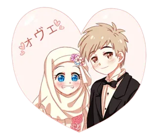 😃 31d36781 オヴェ pernikahan, pasangan, pengantin wanita, pengantin pria, anime, hati whatsapp sticker