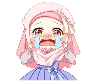 😢 537bc371 menangis, gadis, hijab, anime, kartun, sedih whatsapp sticker