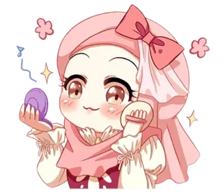 ☺️ 9c908036 stiker, imut, hijab, kartun, gadis, makeup whatsapp sticker