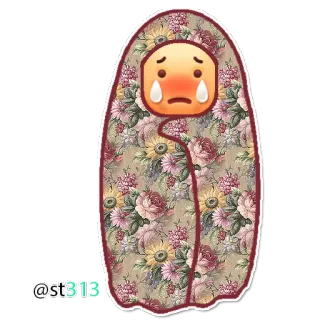😭 2af056da @st313 Emoji, llorando, manta, triste, floral, patrón, envuelto telegram sticker