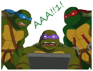 😵 211763a7 AAAA!!!1! wojownicze żółwie ninja, tmnt, kreskówka, reakcja, laptop, krzyczący telegram sticker