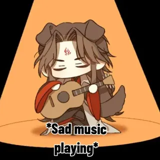 💔 088b7582 *Sad music playing* cane, chitarra, triste, musica, chibi telegram sticker