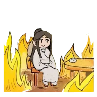 🔥 096add8d fuoco, cartone animato, tavolo, sedia, umorismo telegram sticker