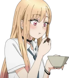 😋 020ee37d Marin Kitagawa My Dress-Up Darling anime, female, blond, school uniform, eating, cute telegram sticker