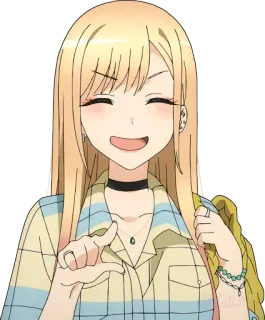 😆 9adb7b9d Marin Kitagawa My Dress-Up Darling anime, girl, smiling, cute, cartoon, blonde, happy telegram sticker