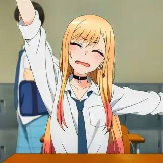 🎃 641983e6 Marin Kitagawa My Dress-Up Darling anime, girl, blonde, choker, cute, school uniform whatsapp sticker