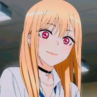 🎃 74b561cf Marin Kitagawa My Dress-Up Darling anime, girl, blonde, pink eyes, choker, kawaii whatsapp sticker