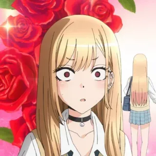 🎃 7718a0f1 Marin Kitagawa My Dress-Up Darling anime, marin kitagawa, my dress-up darling, shocked, blonde, roses whatsapp sticker