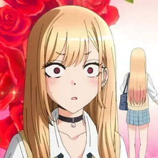 🎃 bbe103a6 Marin Kitagawa My Dress-Up Darling anime, cartoon, girl, blonde hair, shocked whatsapp sticker