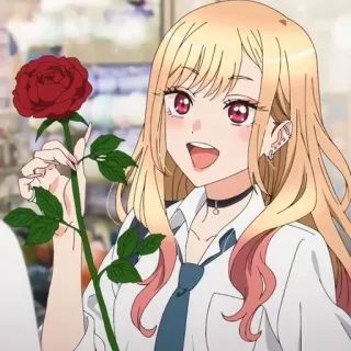 🎃 da80f840 Marin Kitagawa My Dress-Up Darling anime, girl, rose, Marin Kitagawa, My Dress-Up Darling, character, flower, smile whatsapp sticker