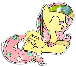 😄 6b8b8435 Fluttershy My Little Pony nhãn dán, hoạt hình, ngựa пони, hippie, hoa telegram sticker
