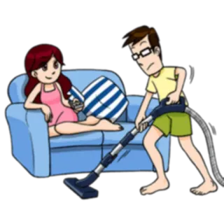 💧 133e8bae Cartoon, Putzen, Ehemann, Ehefrau, Staubsauger, Beziehung whatsapp sticker