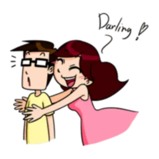 😃 31ffb22a Darling! Cartoon, Paar, Liebe, Liebling, Romantik, Umarmung whatsapp sticker