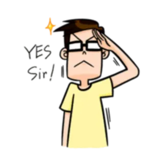👌 398abc96 YES Sir! Cartoon, Brille, Jawohl, Zustimmung, Gehorsam, Respekt whatsapp sticker