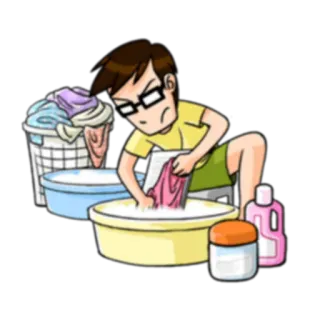 💧 413cede6 Wäsche, Waschen, Cartoon, Mann, Kleidung, Hausarbeit whatsapp sticker