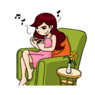 🎶 5caeae45 Frau, Cartoon, Couch, Stuhl, Maniküre, Nagelpflege whatsapp sticker