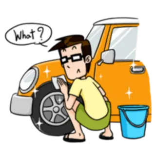 💧 6121b1c3 What ? Autowäsche, Reinigung, Cartoon, Fahrzeug, Mann, Reifen whatsapp sticker