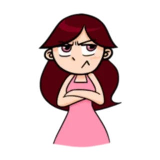 😡 7ad66510 wütend, Cartoon, Mädchen, rosa Kleid, verschränkte Arme, genervt whatsapp sticker