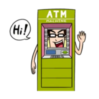 🏧 a0cf8487 Hi! Geldautomat, Automat, Gruß, Cartoon, lustig, Person whatsapp sticker