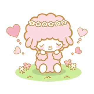✳️ dd1da1d8 cute, kawaii, sheep, hearts, flowers, pink telegram sticker