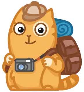 ☀ a077e932 kucing, perjalanan, mendaki, petualangan, kartun, ransel, kamera, hewan telegram sticker