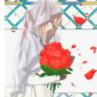 😍 4553d5f9 anime, woman, wedding, dress, flowers, illustration, character, art telegram sticker