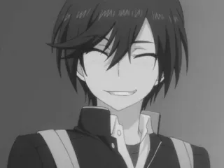 🩸 151d915f anime, tersenyum, hitam putih, potret, kartun, animasi whatsapp sticker