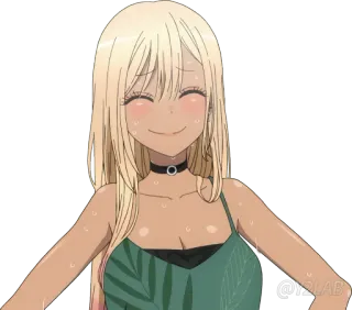 😅 327c069a Marin Kitagawa My Dress-Up Darling 动漫, 女孩, 微笑, 可爱, 金发, 汗水, 喜多川海梦, 更衣人偶坠入爱河 telegram sticker