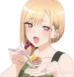 🍽 92fc6de4 Marin Kitagawa My Dress-Up Darling 动漫, 女孩, 可爱, 食物, 勺子, 喜多川海梦 telegram sticker