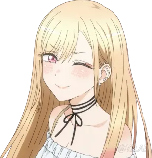 😉 c554c865 Marin Kitagawa My Dress-Up Darling 动漫, 角色, 可爱, 女孩, 金发, 眨眼, 更衣人偶坠入爱河 telegram sticker