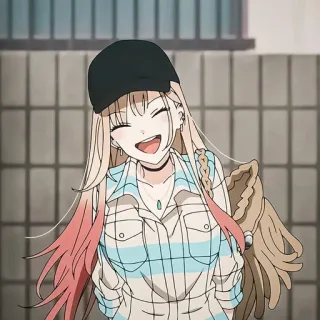 🎭 2a8479c1 Kitagawa Marin My Dress-Up Darling anime, menina, sorrindo, fofa, chapéu, na moda, personagem, cabelo loiro telegram sticker