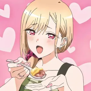 💈 a4e96d33 Marin Kitagawa My Dress-Up Darling 动漫, 卡通, 女孩, 金发, 吃 telegram sticker