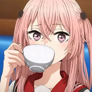 💈 f8085169 动漫女孩, 粉色头发, 茶, 肖像, 可爱, 动漫 telegram sticker