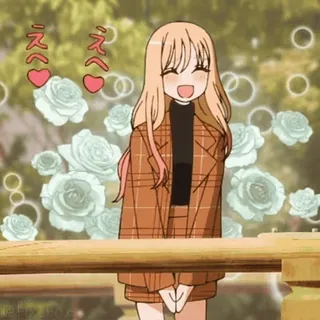 🥰 31f69134 Marin Kitagawa My Dress-Up Darling えへへ 动漫, 可爱, 女孩, 爱心, 快乐, 开朗 telegram sticker