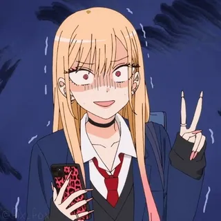 ✌️ 581cfce3 Marin Kitagawa My Dress-Up Darling 动漫, 女孩, 和平手势, 金发, 校服, 智能手机, 担心 telegram sticker