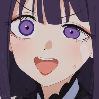 😳 d6f68fff Marin Kitagawa My Dress-Up Darling 动漫, 漫画, 卡通, 角色, 脸, 女孩, 紫色眼睛, 微笑 telegram sticker