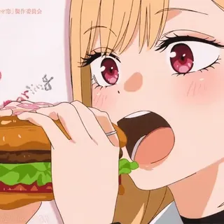 😋 f9dd22f3 Marin Kitagawa My Dress-Up Darling 动漫, 更衣人偶坠入爱河, 喜多川海梦, 汉堡, 可爱, 卡通 telegram sticker