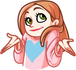 🤷‍♀ acc9291b 卡通, 女孩, 耸肩, 困惑, 可爱, 爱心, 手势 telegram sticker