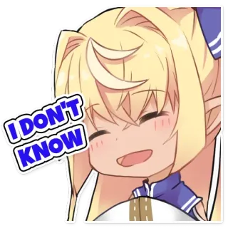 🤷‍♀ 39c15110 I DON'T KNOW cô gái anime, tóc vàng, dễ thương, chibi, câu hỏi, biểu cảm, không chắc chắn telegram sticker
