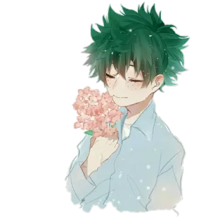 😞 63edf256 Izuku Midoriya My Hero Academia Izuku Midoriya, anime, My Hero Academia, flower, fanart telegram sticker
