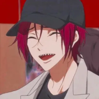 😄 68904143 Rin Matsuoka Free! anime, personaje, Matsuoka, Rin, pelo rojo, dientes de tiburón, sonrisa telegram sticker