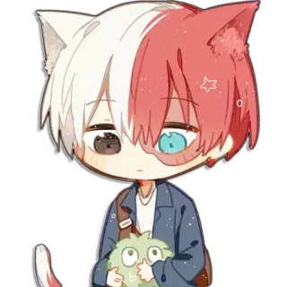 😶 80cec404 Todoroki Shoto My Hero Academia Anime, Personaggio, Orecchie da gatto, Carino, Chibi telegram sticker