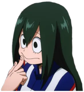 🤔 e7efb8b6 Tsuyu Asui My Hero Academia anime, frog, girl, hero, thinking telegram sticker