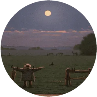 🤗 29cb67aa 月, 風景, 野原, 動物, かかし, 鳥 telegram sticker