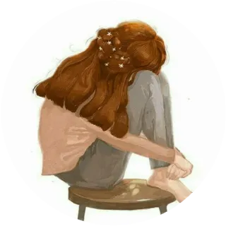 😔 3ae25383 女の子, 悲しい, 座っている, 髪, 星 telegram sticker