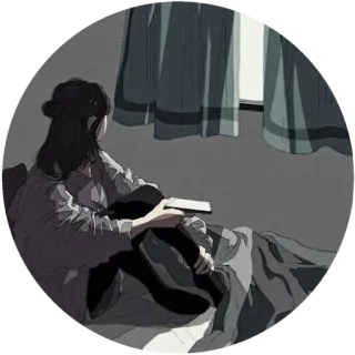 😊 428826d7 女性, 座る, 窓, 屋内, アート, 孤独 telegram sticker