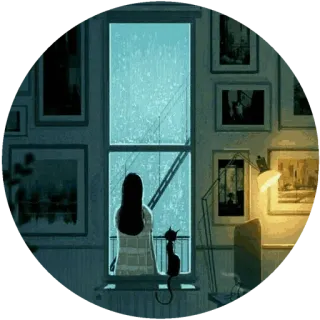 🌃 5c1bb198 猫, 雨, 女性, 窓, アート, 部屋 telegram sticker